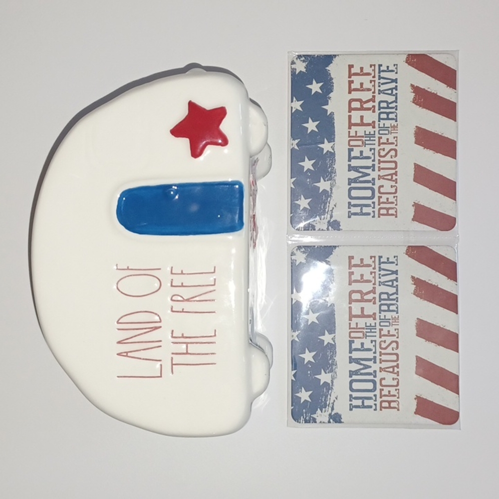 Rae Dunn 'Land of the free' camper caravan trailer red white +blue new Copy